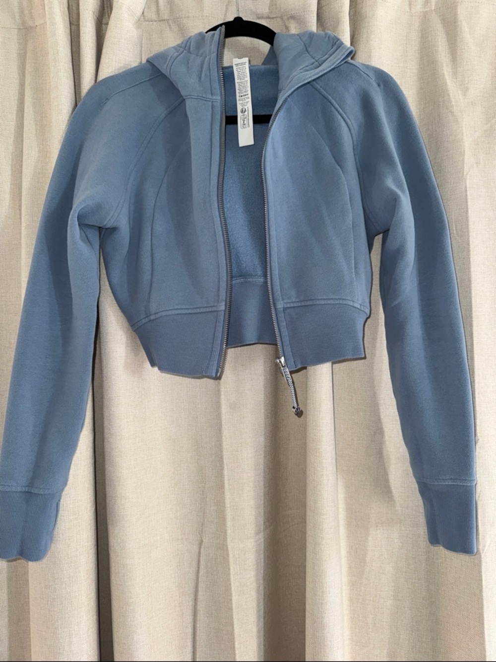 lululemon light blue full-zip hoodie with silver zipper